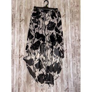Black & White Floral High-Low Skirt Hot Gal Sheer Overlay Size Small Made In USA